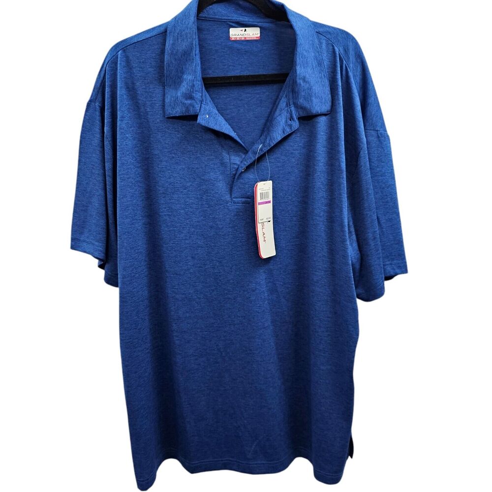 Grand Slam Golf Polo Shirt Men 2X Blue Heather Short Sleeve Wicking Cooling